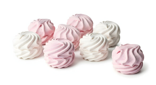 Delicate pastel pink and white Russian zefir marshmallow confections, beautifully isolated on a clean pure white background
