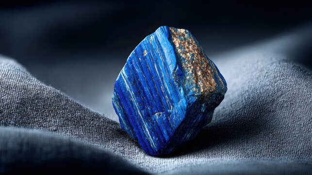 Intense Ultramarine Lapis Lazuli Rough Stone with Golden Flecks on Textured Surface