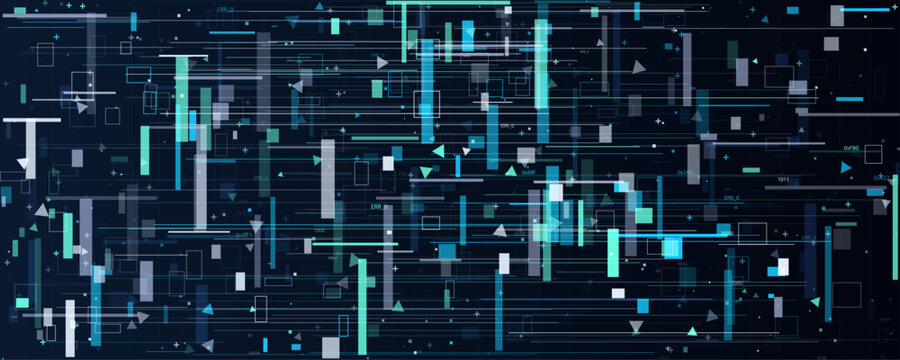 Abstract dark blue geometric tech glitch data matrix background. This dynamic visualization of cybernetic information flow produces a striking commercial asset for digital analytics platforms.