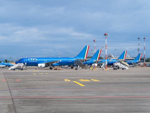ITA Airways Fleet Grounded at Milan Linate Airport