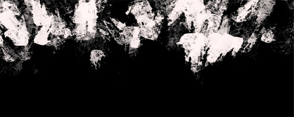 Abstract white and black grunge paint texture border background. This stark monochromatic acrylic framing delivers an intensely contrasted lower edge engineered for striking commercial layouts. © Faiyaz
