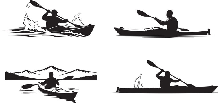 Kayaking, Kayak, Paddle, Silhouette, Vector Icons, Outdoor Sports, Water Activities