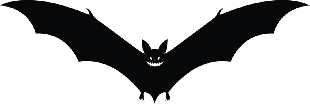 Black cartoon bat with sharp teeth flying