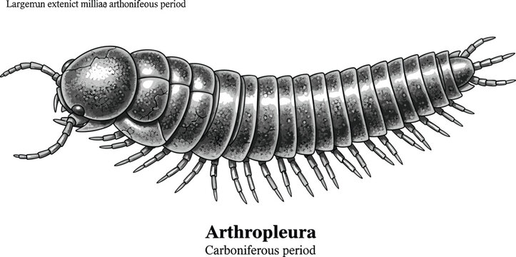 Arthropleura giant millipede illustration, Carboniferous period, extinct arthropod.
