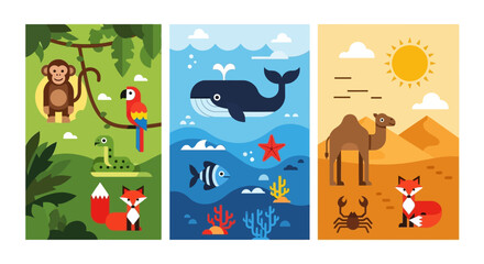 Fototapeta premium Colorful animal habitats around the world