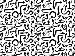 Seamless Pattern of Hand Drawn Brush Stroke Arrows Black Ink Doodle Arrow Signs on White Background Grunge Sketch Directional Elements for Design Vector Art Illustration © Suci