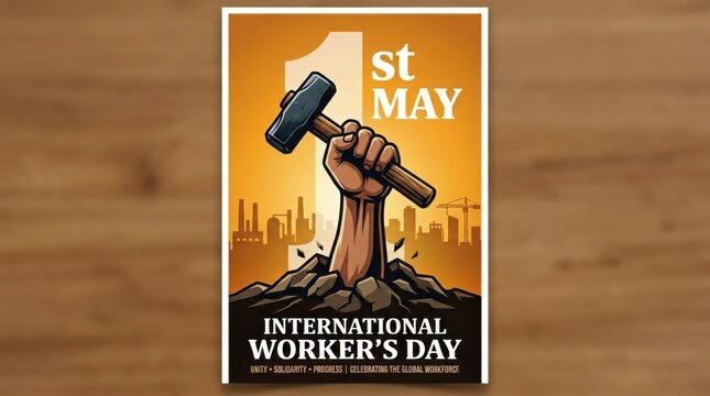 Vintage Style International Workers Day Poster with Hammer and Fist