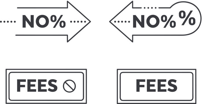 No fees concept with zero percent signs and payment labels financial service promotion and cost free transaction illustration
