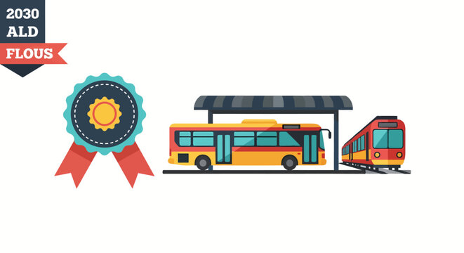 Public Transport Bus & Train At Station Flat Vector for Presentation, Website UI, and Infographic