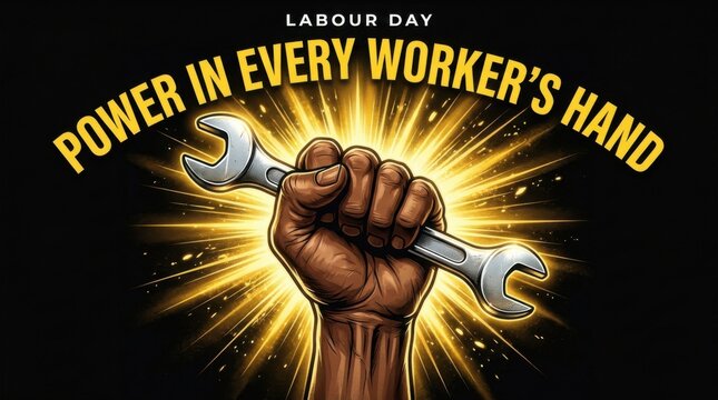 Workers Day Motivational Graphic with Glowing Fist and Tool