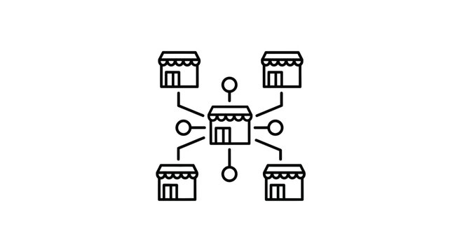 Franchise network concept, connected stores, business expansion, central hub and branches