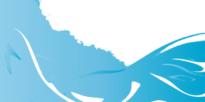 Abstract vector illustration of a fish jumping over blue ocean waves under a summer sun and mountain landscape