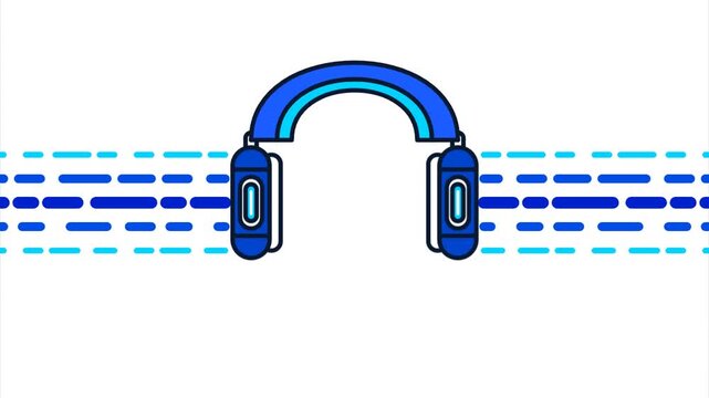 Blue headphones icon with animated sound wave lines on white background