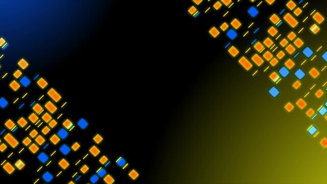 Animated abstract digital squares forming glowing geometric patterns in motion video clip
