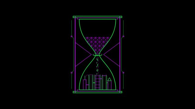 Futuristic Digital Hourglass Animation with Neon Grid Data Flow