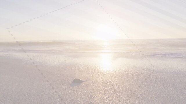 Sun glare glowing on sand dashed polygon brightening starting drifting rotating indicating overlay