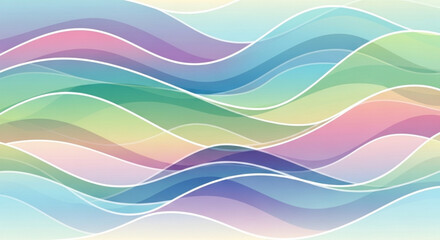Fototapeta premium A colorful abstract vector graphic featuring wavy lines in pastel shades of pink blue green and purple on a light background vector