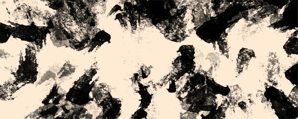 Abstract black and beige distressed grunge paint texture background. The coarse, high-contrast acrylic brushstrokes deliver a dramatically textured template optimized for striking commercial design. © Faiyaz