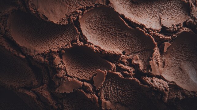 Close up dark chocolate ice cream texture creamy surface rich tone dessert background food sweet frozen cocoa indulgent smooth pattern detailed gourmet treat concept