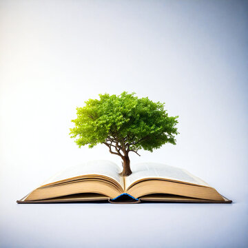 Conceptual tree of knowledge growing from open book for world book day and education, generative ai,