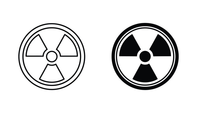 Radiation hazard warning symbol icon set for nuclear safety and radioactive material identification in black and white