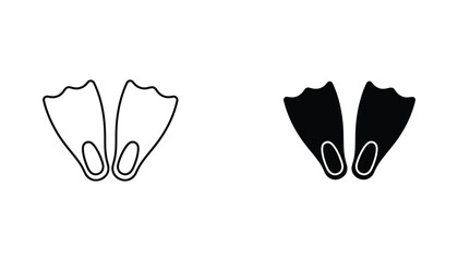 Swimming flippers icon set with outline and solid black variations for water sports and recreational diving equipment design © Leo