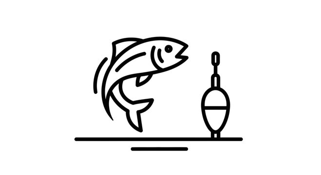 Jumping Fish and Fishing Bobber Icon - Fishing Concept