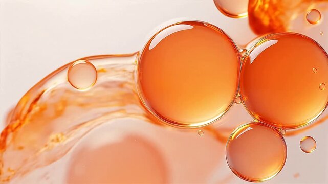 Orange liquid bubbles on white background
