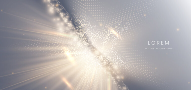 Gold particle overlapping with gold lighting effect sparkling on grey background.