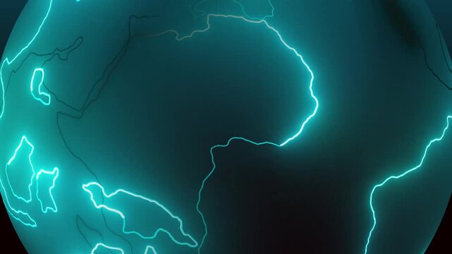 Cyan glowing earth globe with luminous continental outlines. Cyan earth globe world. Luminous cyan earth globe for global communications and worldwide technology visuals art.