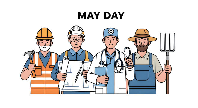 Four workers in different professions standing together