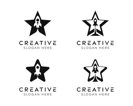 Set of rocket star logo design templates. Modern isolated rocket with star design for space, innovation, and technology.