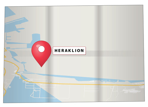 A map with a red location pin on heraklion, crete, greece, indicating a specific place