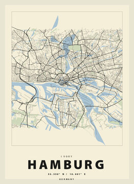 Hamburg city map with roads and waterways in germany europe