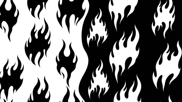 Black and White Flame Pattern Design with Abstract Fire Elements