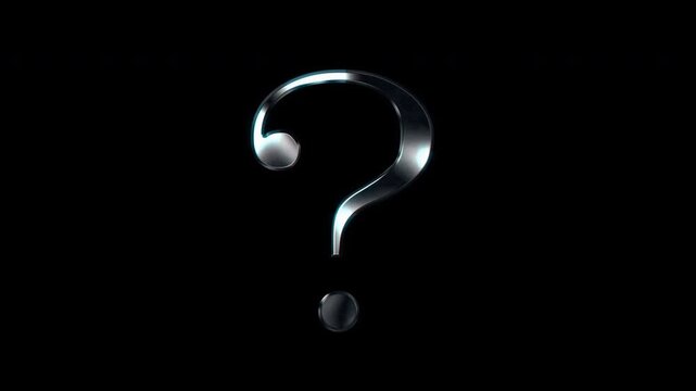 Silver metallic full-width symbol "Question mark". Alpha channel. Serif font. Seamless loop video.