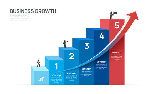 Business success infographic with arrow isometric 5 steps, career growth, and achievement concept, vector.