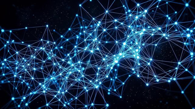 Abstract network of glowing blue nodes emphasizing advanced technology and cybersecurity