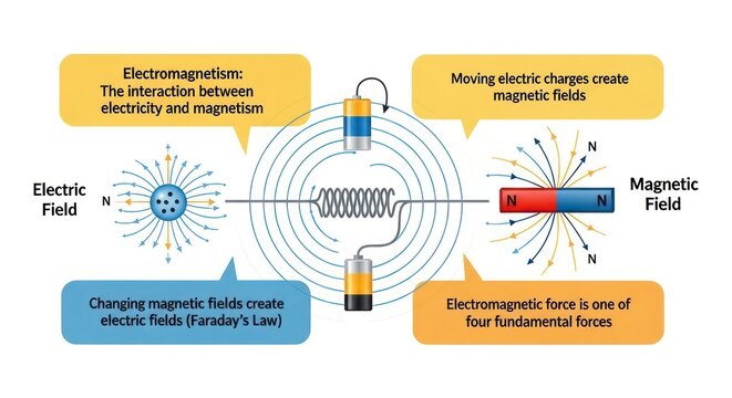 Illustrated Diagram Explaining Electromagnetic Fields and Forces.