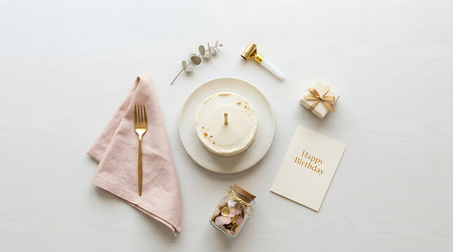 Minimalist birthday celebration setup with candle and gift box