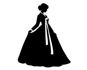 silhouette of hanbok, traditional korean women's clothing, icon isolated on white background  © Amalia