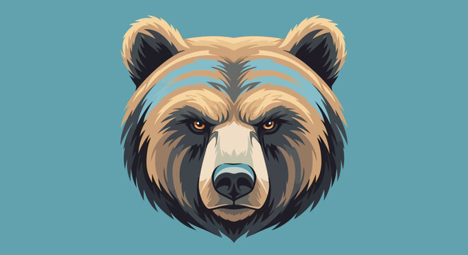 Illustration of a fierce grizzly bear head with detailed fur and intense expression.