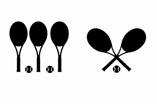 Tennis Racket and Ball Silhouette Vector Illustration