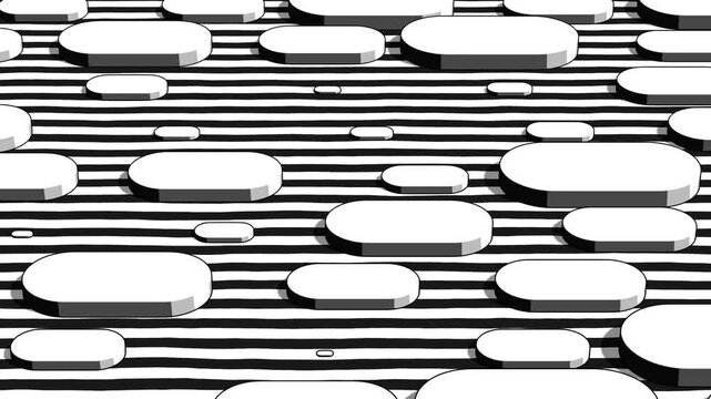 Monochrome Abstract 3D World with Sliding Shapes Organic Shapes and Graphic Cartoon Rendering Background for Motion Design and Digital Creativity
