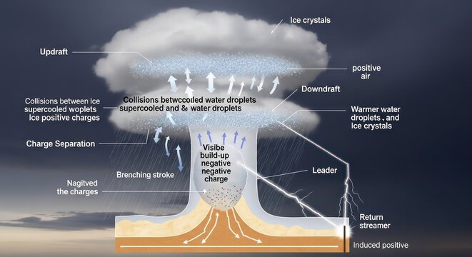Illustrated Diagram of Thunderstorm Formation and Lightning Mechanism.