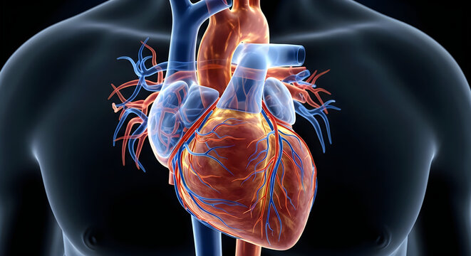 Human heart and kidney anatomical illustration