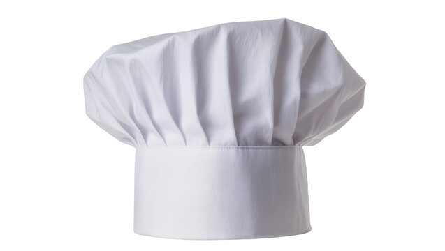 White pleated chef hat with fabric band, isolated on transparent background