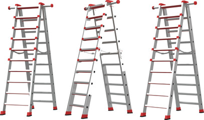 Aluminum step ladders set foldable household and construction tools vector illustration for maintenance work and home improvement design © Prodip