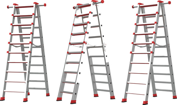 Aluminum step ladders set foldable household and construction tools vector illustration for maintenance work and home improvement design