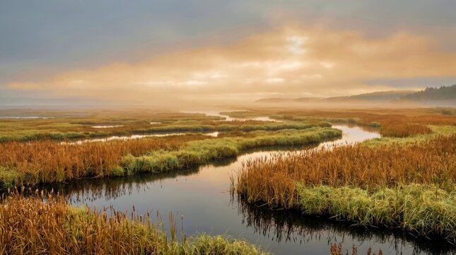 Coastal Marsh Landscape Photography &ndash; Serene Wetland Scene for Marketing Campaigns Marshland Wetland